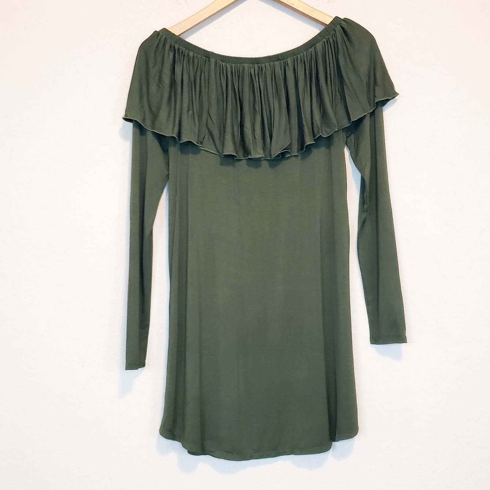 Chaser Revolve Dark Olive Green Off The Shoulder Shirttail Mini Dress Wom Medium